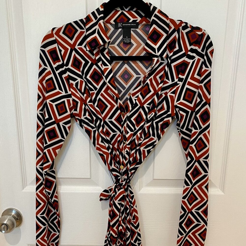 INC DIAMOND PATTERN MIDI DRESS